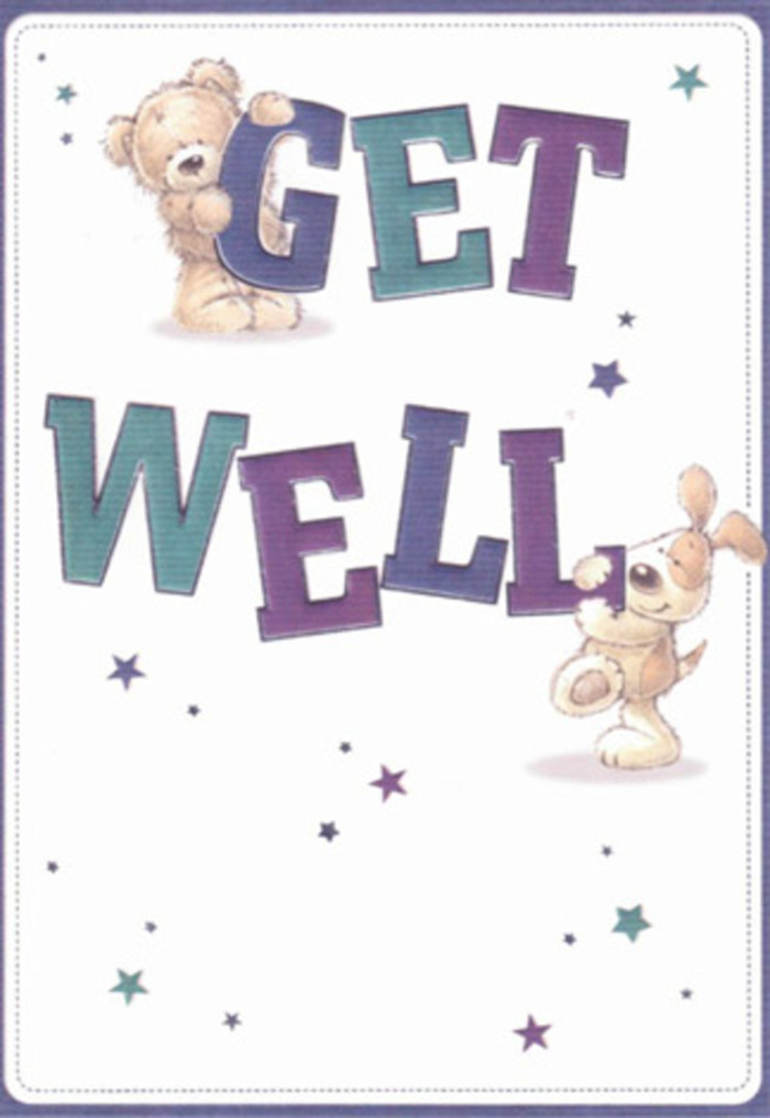 With a lightness that echoes Poplar's airy parks, this get well card offers a charming visual embrace. The playful bear and spirited puppy, rendered in soft washes of brown and cream, seem to leap from their backdrop, holding fast to bold, aqua-purple letters that announce 'Get Well' with cheerful conviction. Dancing star motifs fill the design with movement, like confetti on a breezy day along the Poplar waterfront. The bear's fluffy fur and the puppy's soft, droopy ears are suggested by skillful linework, creating a sense of tactility even in two dimensions. There's a comforting familiarity here-like the first scent of blossoms in Poplar's local gardens, or the greetings exchanged in every florist shop. Sending this card is offering a moment of pure kind-heartedness, infused with the same local charm and supportive optimism that define Poplar, a gesture as heartwarming as a carefully arranged bouquet for someone in care at Royal London Hospital or resting at home nearby.